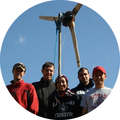 图为一群苏大学生站在风力涡轮机前