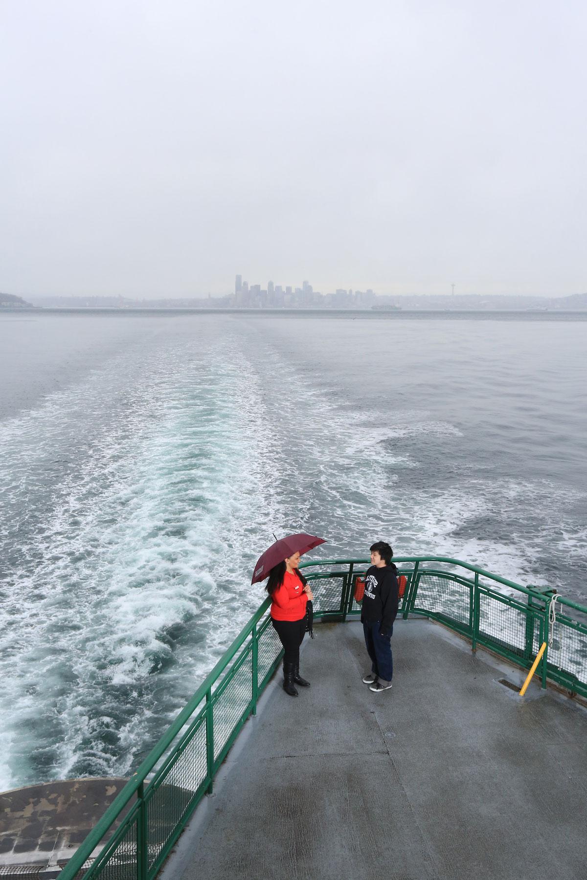 Two Seattle University students on a Washington State Ferry.